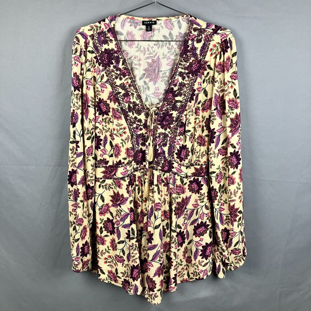 Torrid Cottagecore Babydoll Blouse Womens 2X Floral Embroidered Fairy Boho
